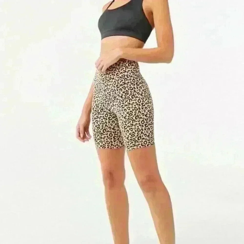 Forever 21 Women's Tan Black Leopard Print Pull On Athletic Biker Shorts Size S